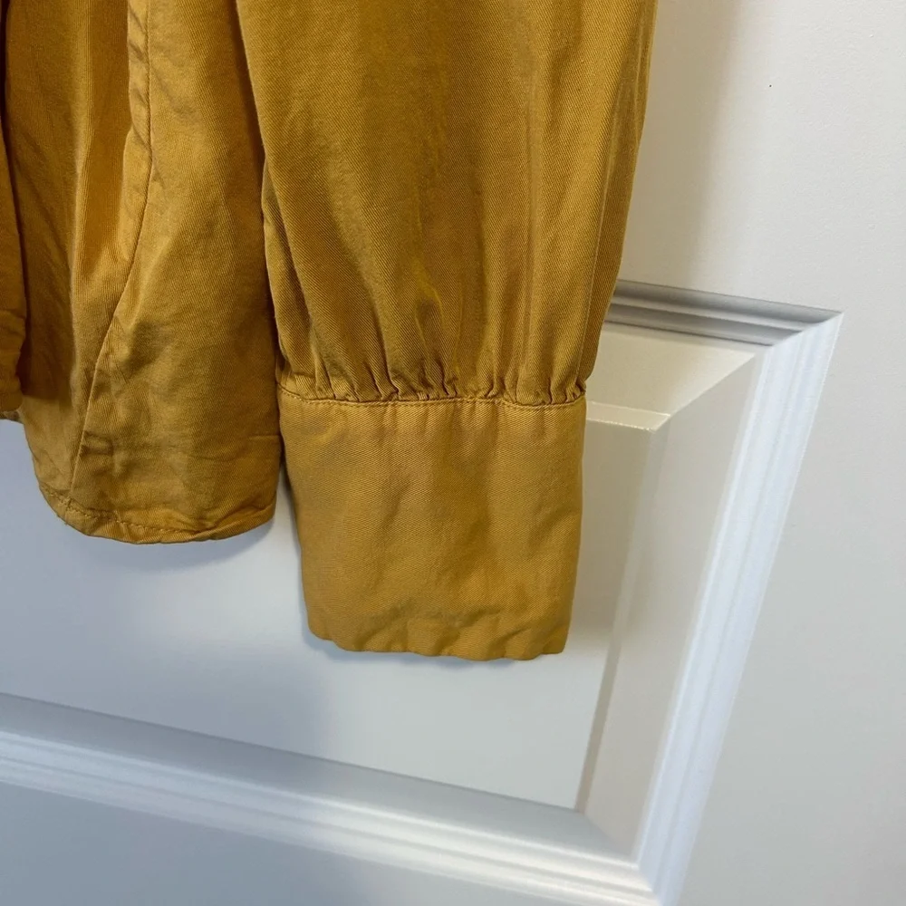 Joie Mustard Embroidered Blouse with Puff Sleeves Button Cuffs - Picture 5 of 10
